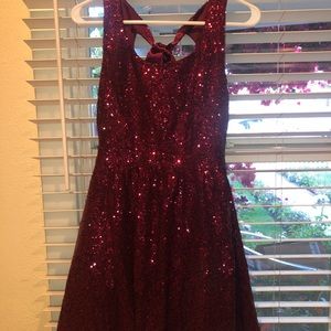 Burgundy puffy shiny dress